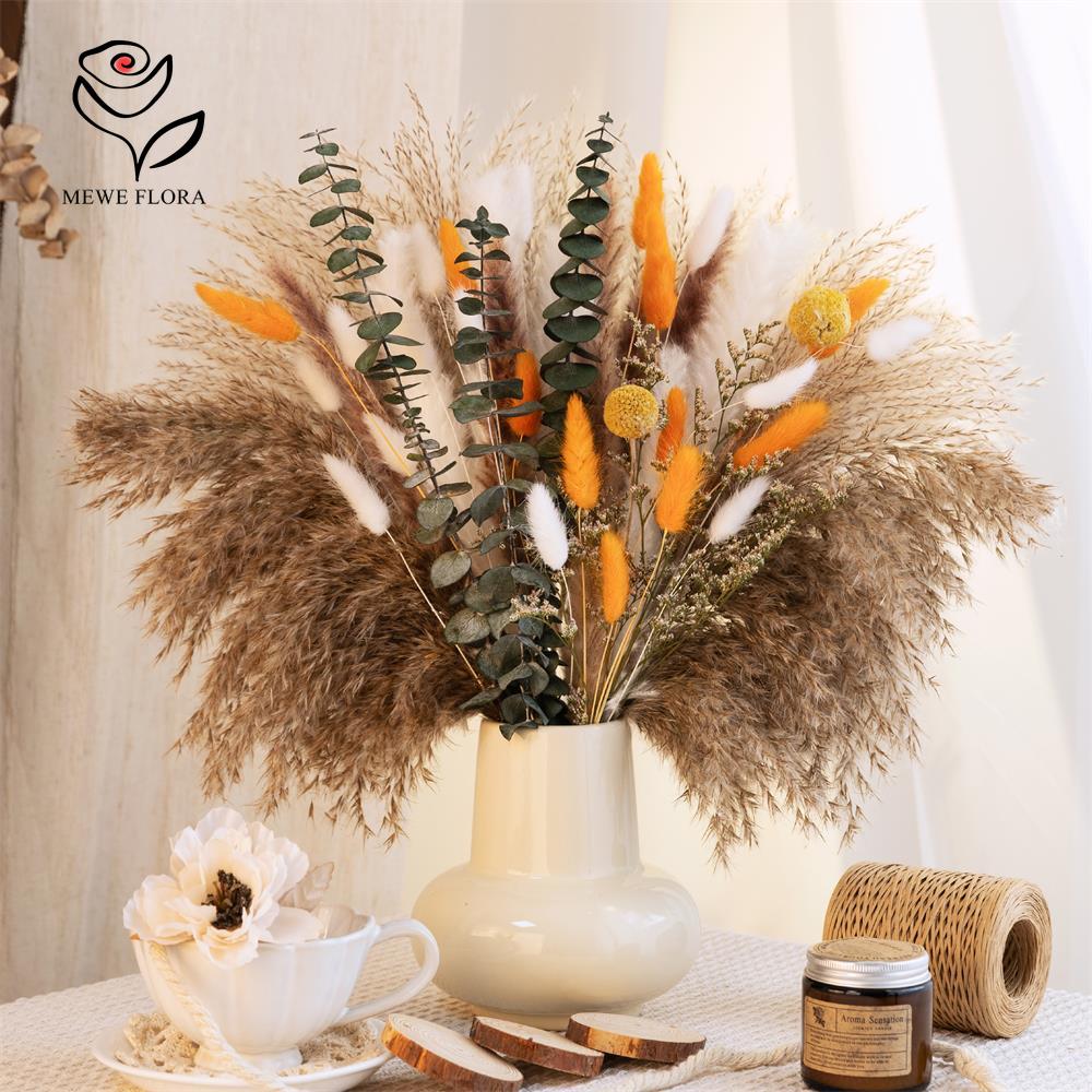 Dried Flower Bunch - 65 szt. Pomarańczowy Bukiet Trawy Pampasowej